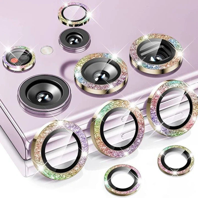 Glitter Camera Glass for Samsung Galaxy S24 Ultra , S23 Ultra , S22 Ultra , S24 Protective Lens Ring Screen Protector