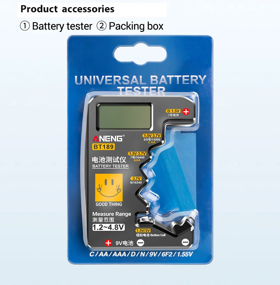 ANENG BT189 Button Cell Battery Tester 9V N D C AA AAA Universal Household LCD Display Battery Tester Power Bank Detectors Tools - THOOBO!