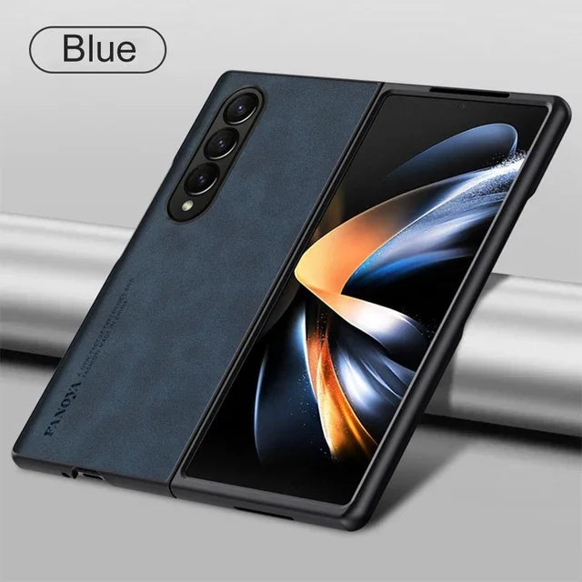 For Samsung Galaxy Zfold4 Zfold3 Zfold Z Fold 5 4 3 Fold5 Fold4 Fold3 5G Silicone Shockproof Bumper Sheepskin Leather Case