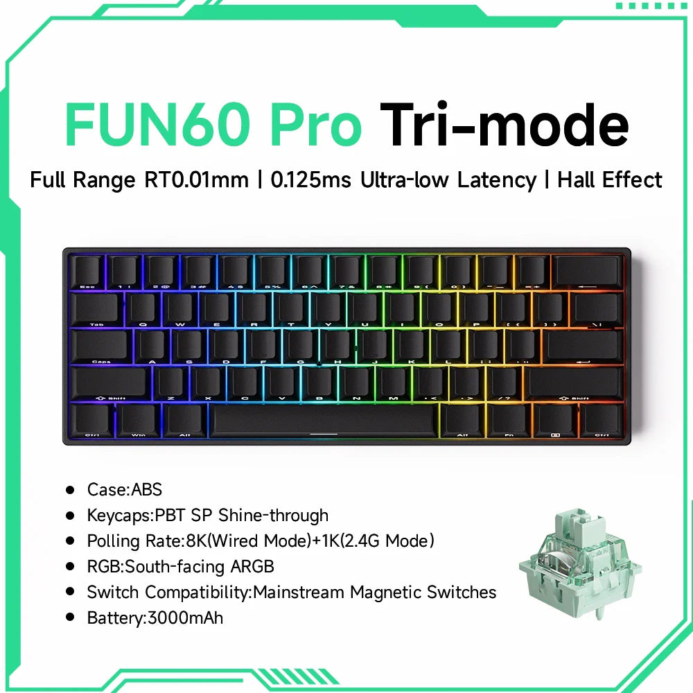 MONSGEEK FUN60 PRO&MAX HE Machanical Keyboard Magnetic Switch 60% Wireless Gaming Keyboard Rapid Trigger 8K ARGB Custom Keyboard