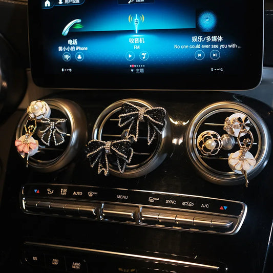 1 set Diamond Bow Flower Air Freshener Car Outlet Aromatherapy Clip Car Perfume Solid Diffuser Decoration Clips Auto Accessories