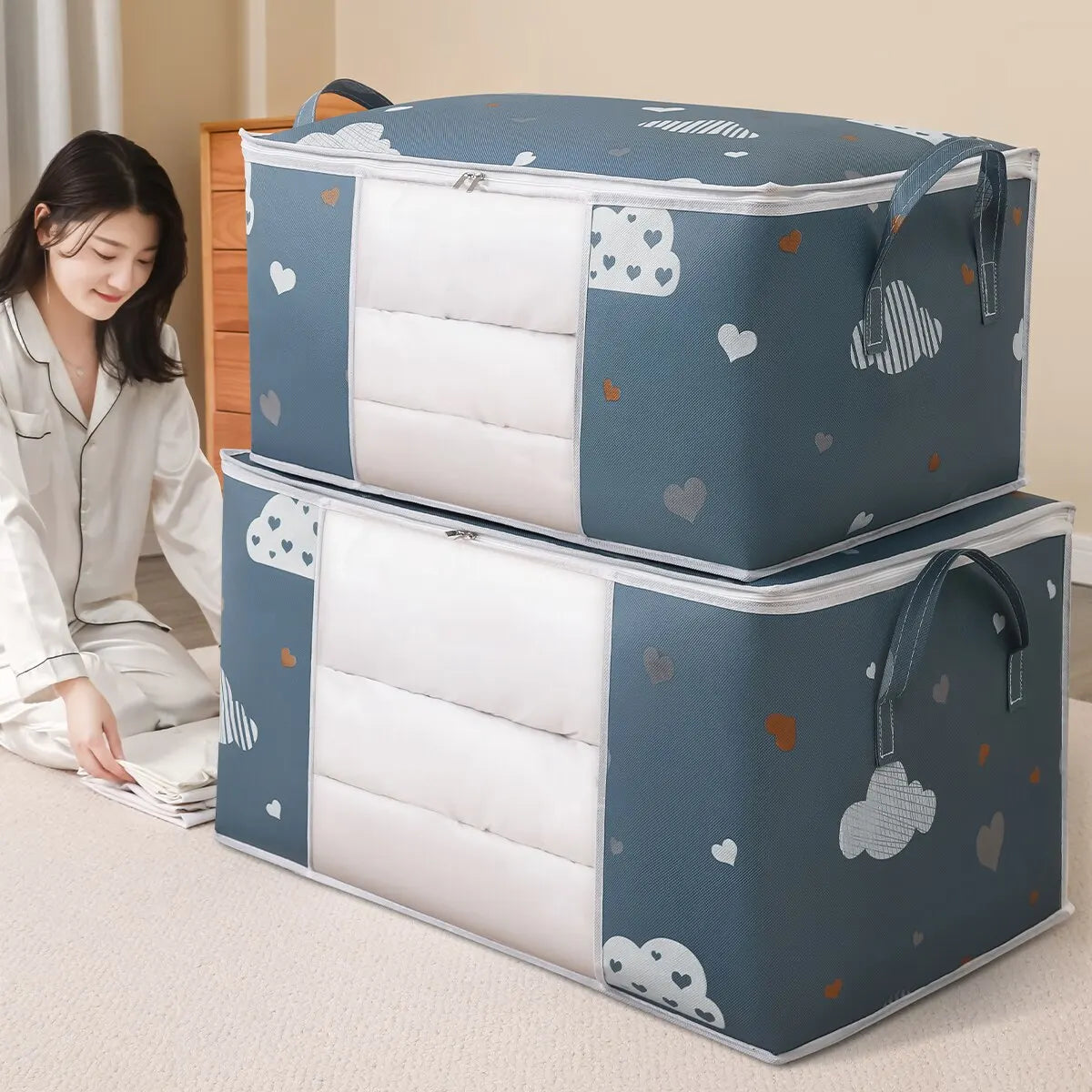 Tidy Titan Storage Bag – Foldable, Large-Capacity Organizer with Zipper & Reinforced Handles for Clothes, Blankets, and Bedding