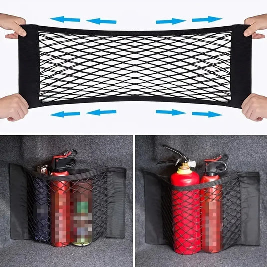 GripGrid Universal Car Mesh Storage Net – Double Elastic Trunk Organizer & Fire Extinguisher Holder for Seats, Sidewalls & Chaos Control - THOOBO!