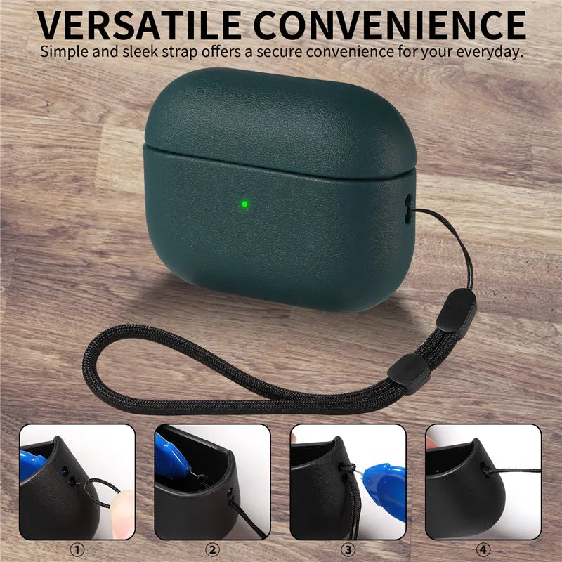 Luxury PU Leather Case for AirPods Pro & Pro 2 – Shockproof Protective Cover with Lanyard, Anti-Dust & Anti-Fingerprint Design