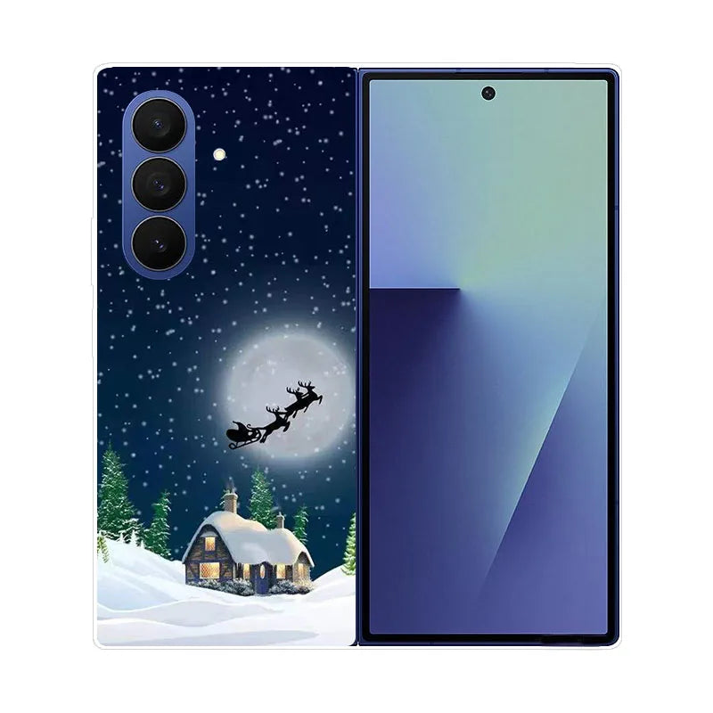 Christmas Painted Phone Case For Samsung Galaxy Z Fold 7 6 5 4 3 2 Fold7 Fold6 Fold5 Fold4 Transparent Hard PC Protect Cover