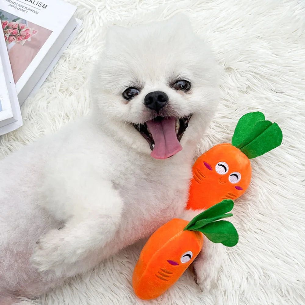 Chomp Charmers Plush Squeaky Bone & Carrot Toys – Built for Wiggles, Designed for Chewers!