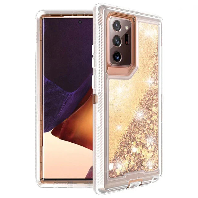 For Samsung Galaxy S23 Ultra S22 S21 S20 S10 Plus Note 20 10 Heavy Duty Transparent Glossy Shockproof Liquid Glitter Rugged Case