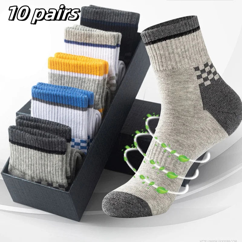 10pairs Breathable Cotton Sports Stockings Men Bamboo Fiber Autumn and Winter Men Socks Sweat Absorption Deodorant Business Sox - THOOBO!