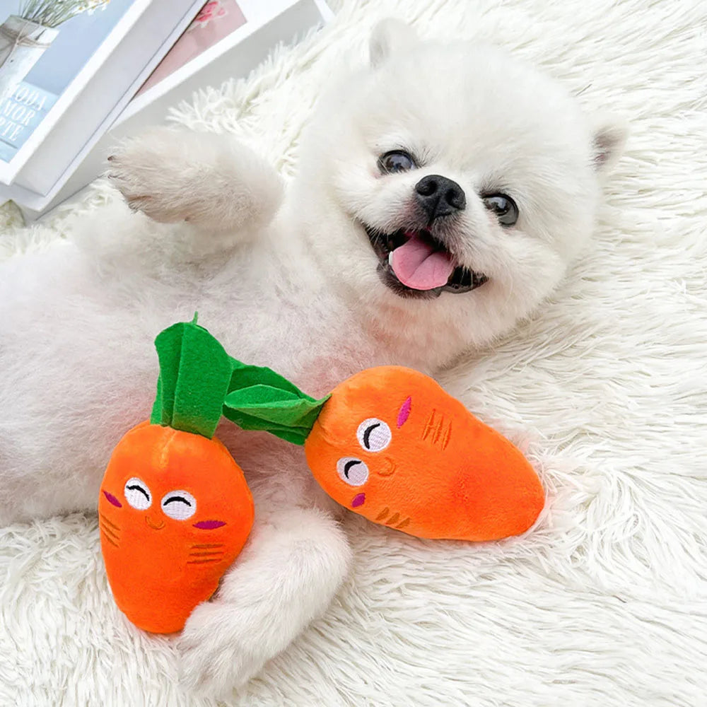 Chomp Charmers Plush Squeaky Bone & Carrot Toys – Built for Wiggles, Designed for Chewers!