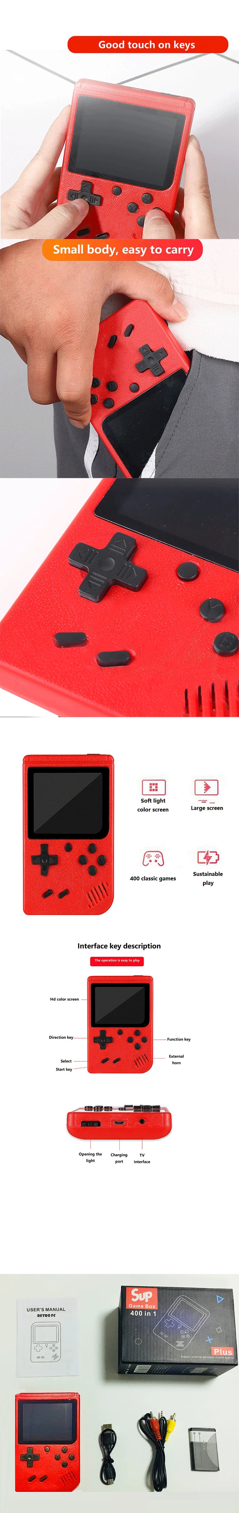 A Red Retro Classic Games Children's Handheld Small Game Console With Hundreds Of Game Charging Can Be Connected To The TV - THOOBO!