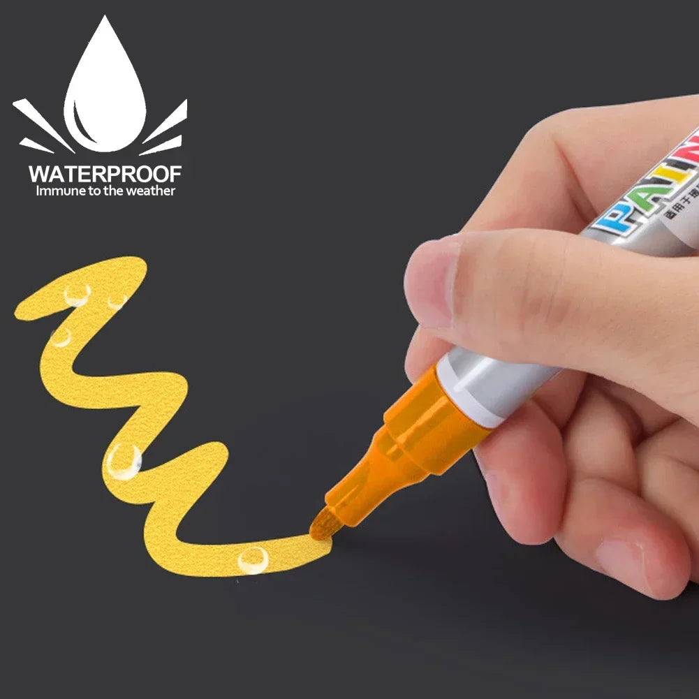 Car Paint Scratches Repair Brush Pen Waterproof Water Paint Marker Pen Car Tire Tread Care Automotive Black White Red Silver