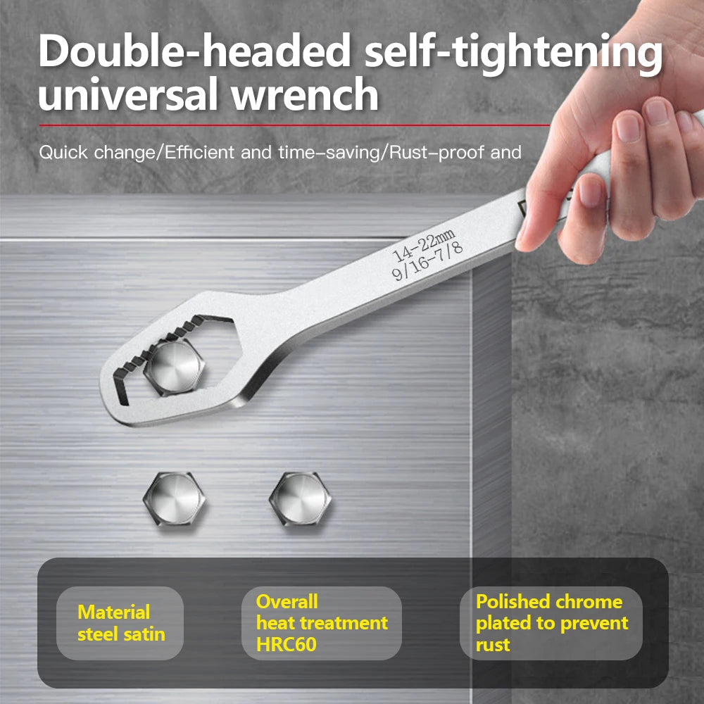 QuickFix TwinTorque Wrench – Double-Headed Self-Tightening Spanner for 8–22mm | Chrome Vanadium Beast Mode Tool! - THOOBO!