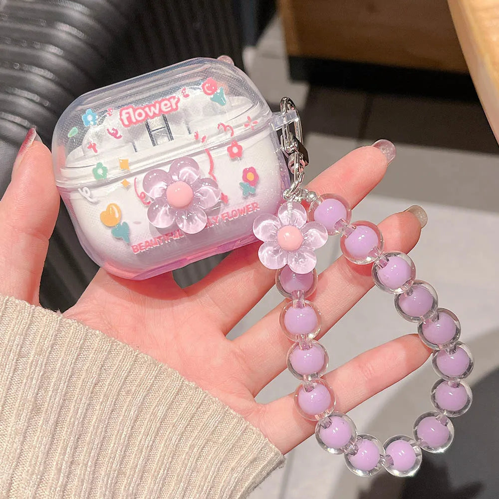 Diy Flowers Butterfly Decorate Cover For Samsung Buds 3 Pro Case Soft TPU Protective Fundas For Galaxy Buds3 Buzz 3 Pro Bracelet