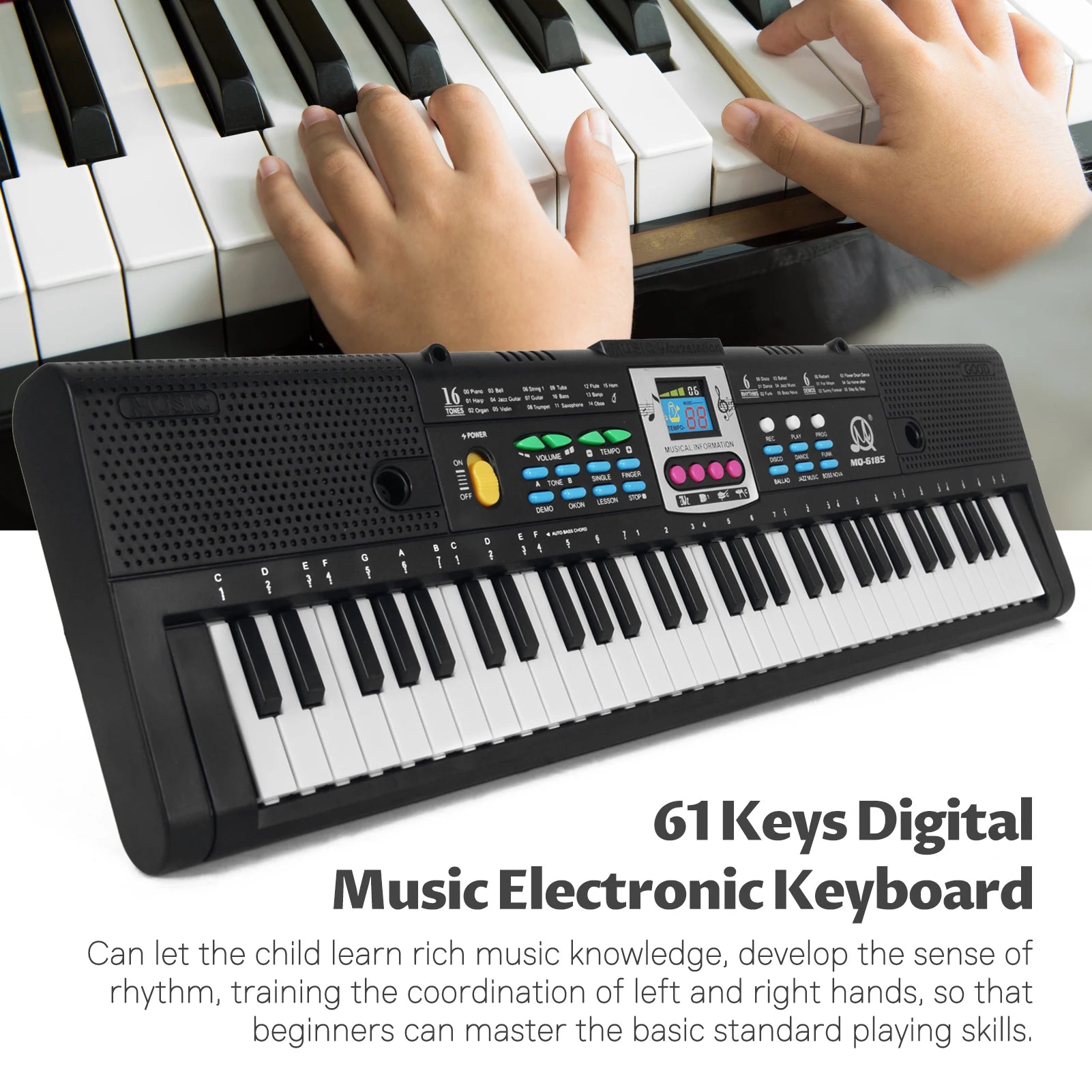 61 Keys Digital Music Electronic Keyboard Multifunctional Electric Piano for Piano with Microphone Function Musical Instrument - THOOBO!