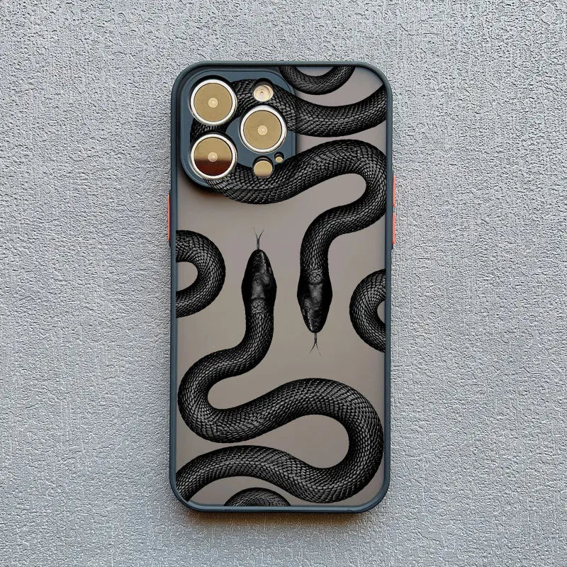 Luxurious Black Gold Snake Phone Case for IPhone 16 Plus 15 14 13 12 11 Pro Max Mini X XR Unique Dragon Shockproof Back Cover