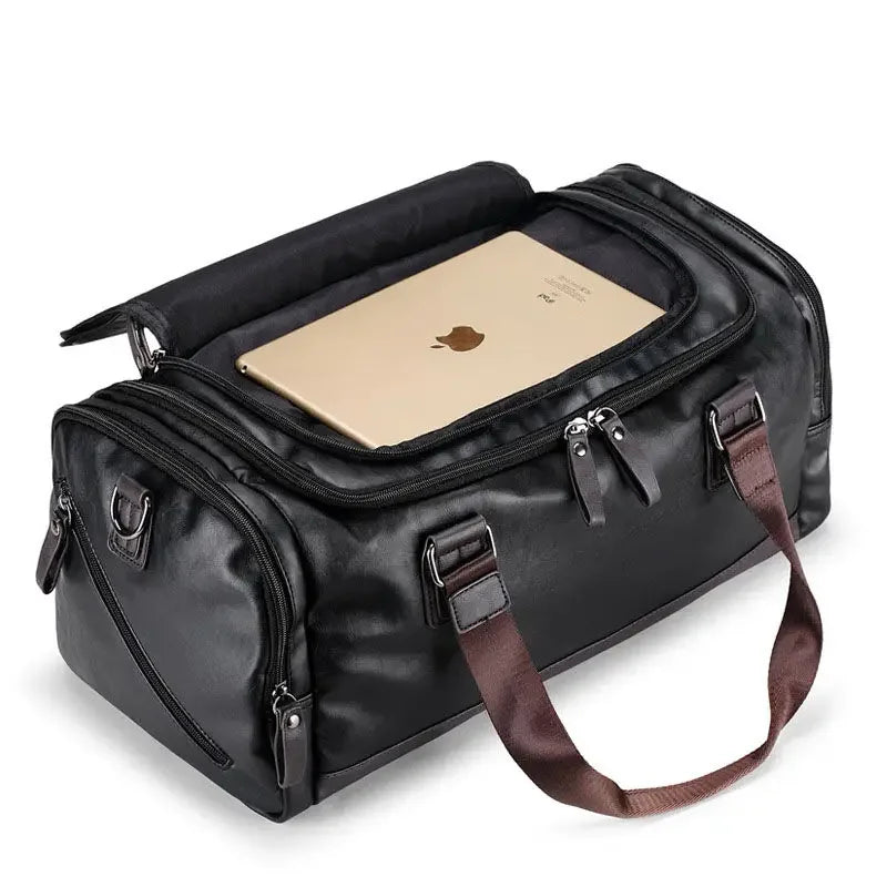 ApexMode Luxe — Men’s PU Leather Gym & Travel Duffle Bag With Shoulder Strap