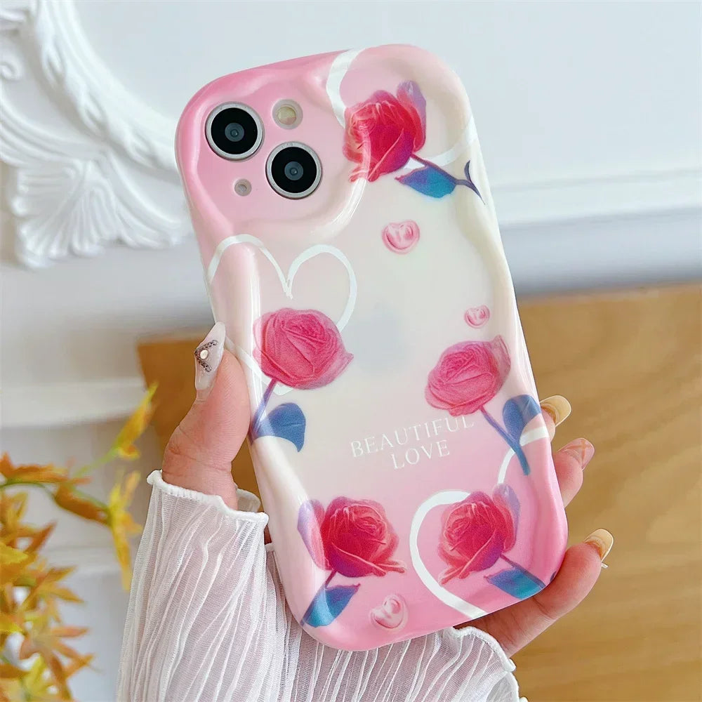 FLYKYLIN Luxury Cream Rose Phone Case For Samsung Galaxy S25 S24 Ultra S23 S22 S21 Plus S20 FE Soft Silicon Cover