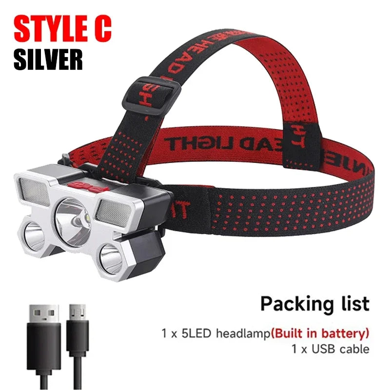 NightBuddy 5-LED Headlamp – USB Rechargeable Adventure Light with Built-In Power & SOS Mode