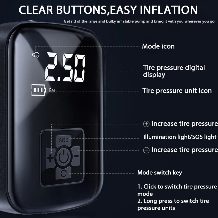 1PC Car Mounted Wireless Digital Display Inflation Pump Portable Wireless Air PumpTire Inflator for Electric Cars - THOOBO!
