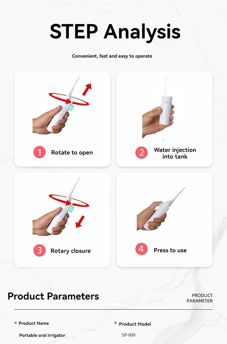 Household High Pressure Oral Irrigator Portable Teeth Clean Water Dental Floss Manual High Pressure Water Toothpick - THOOBO!