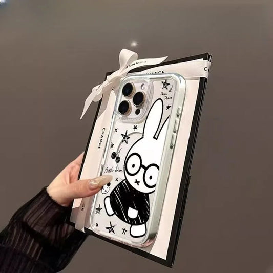 Doodle Cute Magnetic Black Lines Miffy Kawaii Retro Phone Case Apple 16 15 14 13 12 11 Pro Max Plus Huawei Mate and Pura