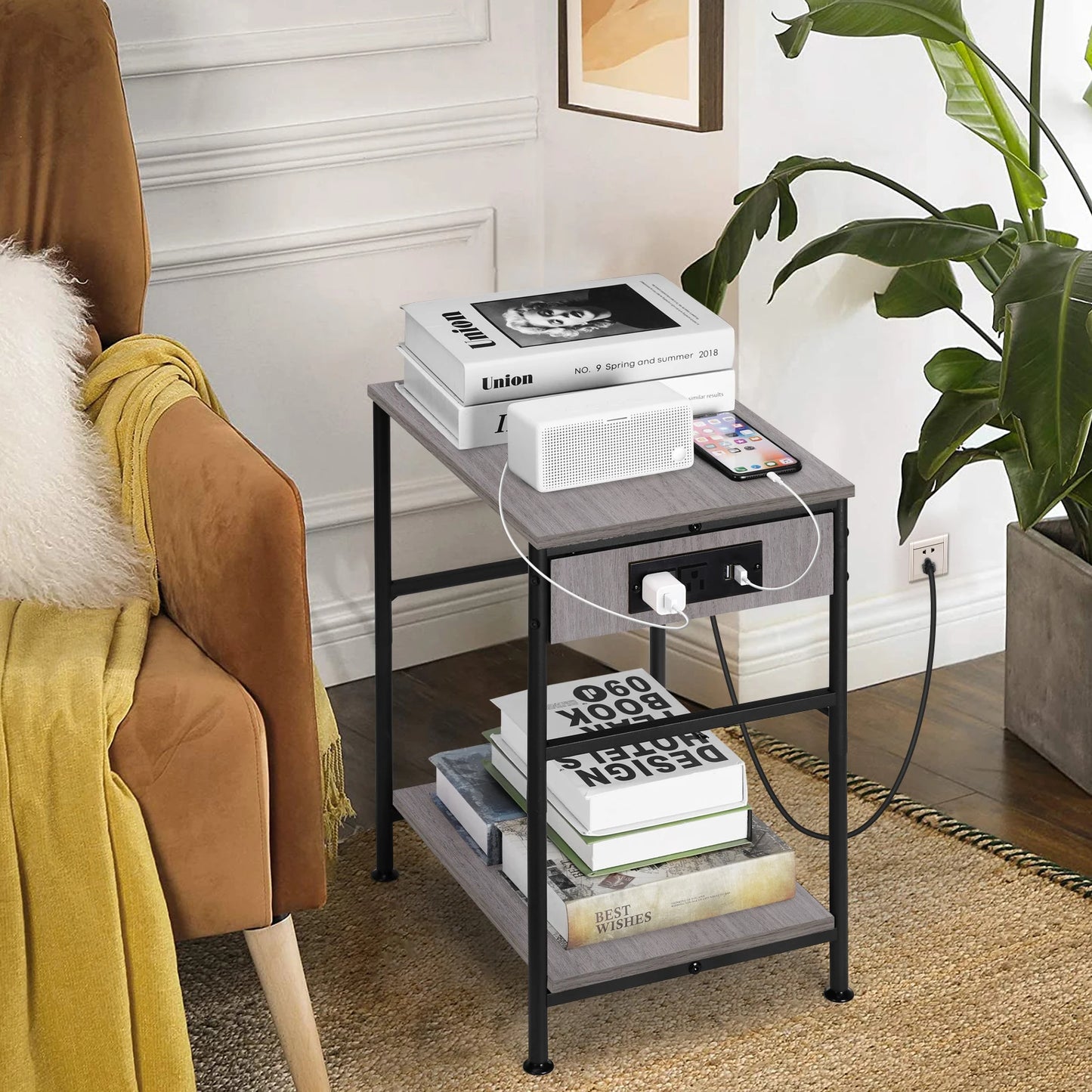 DreamSync Duo Nightstands — Set of 2 Modern End Tables with Built-In Charging Station