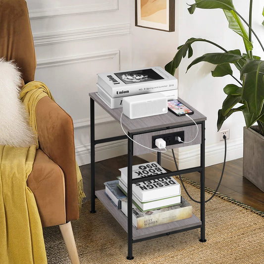 DreamSync Duo Nightstands — Set of 2 Modern End Tables with Built-In Charging Station