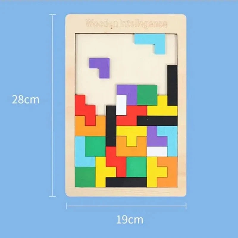 Wooden Blocks Puzzle Toy – Montessori 3D Tangram Brain Teasers