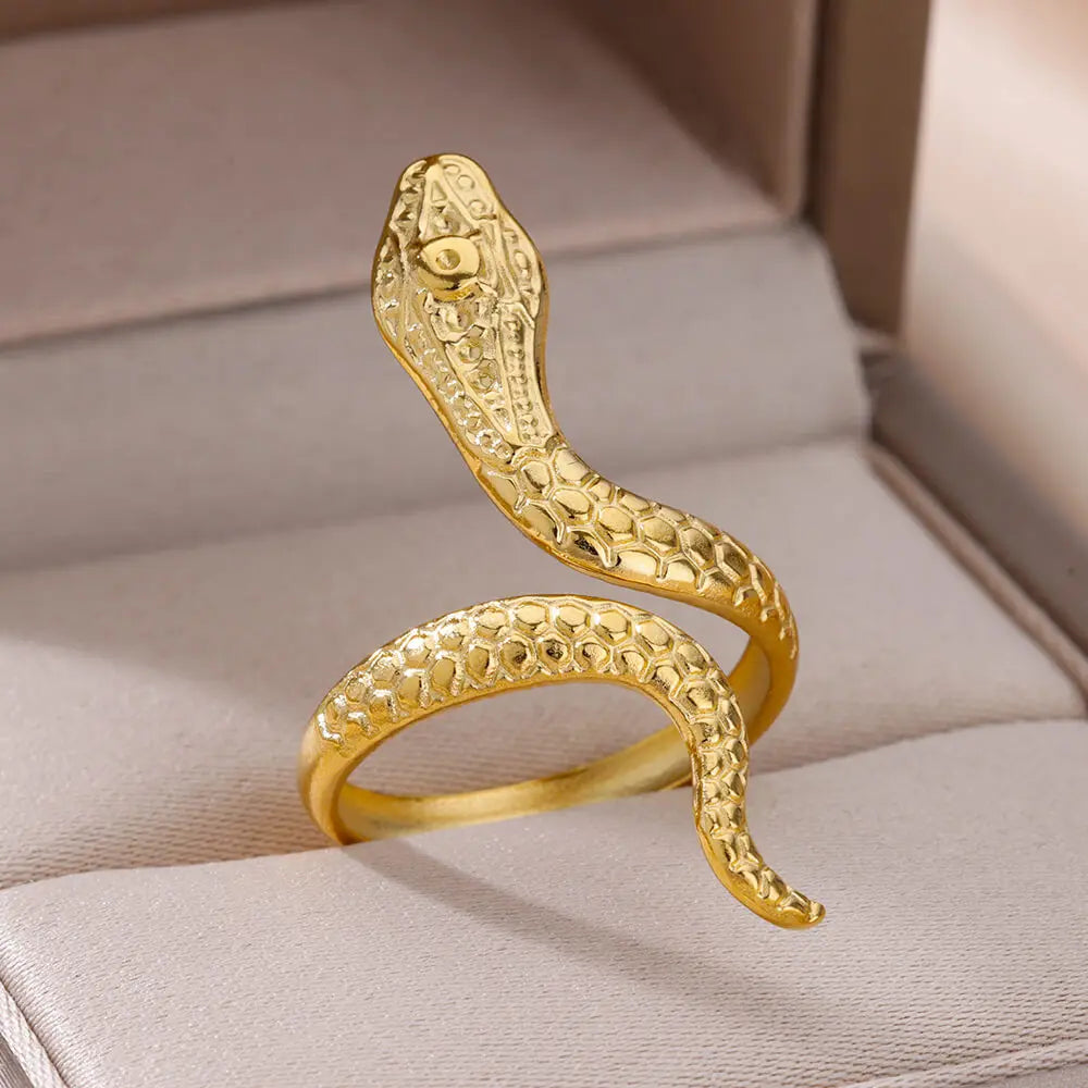 Golden Serpent Coil Ring — Gothic 18K Shine, Stainless Bite, Unisex Power Charm (Christmas Limited Edition)