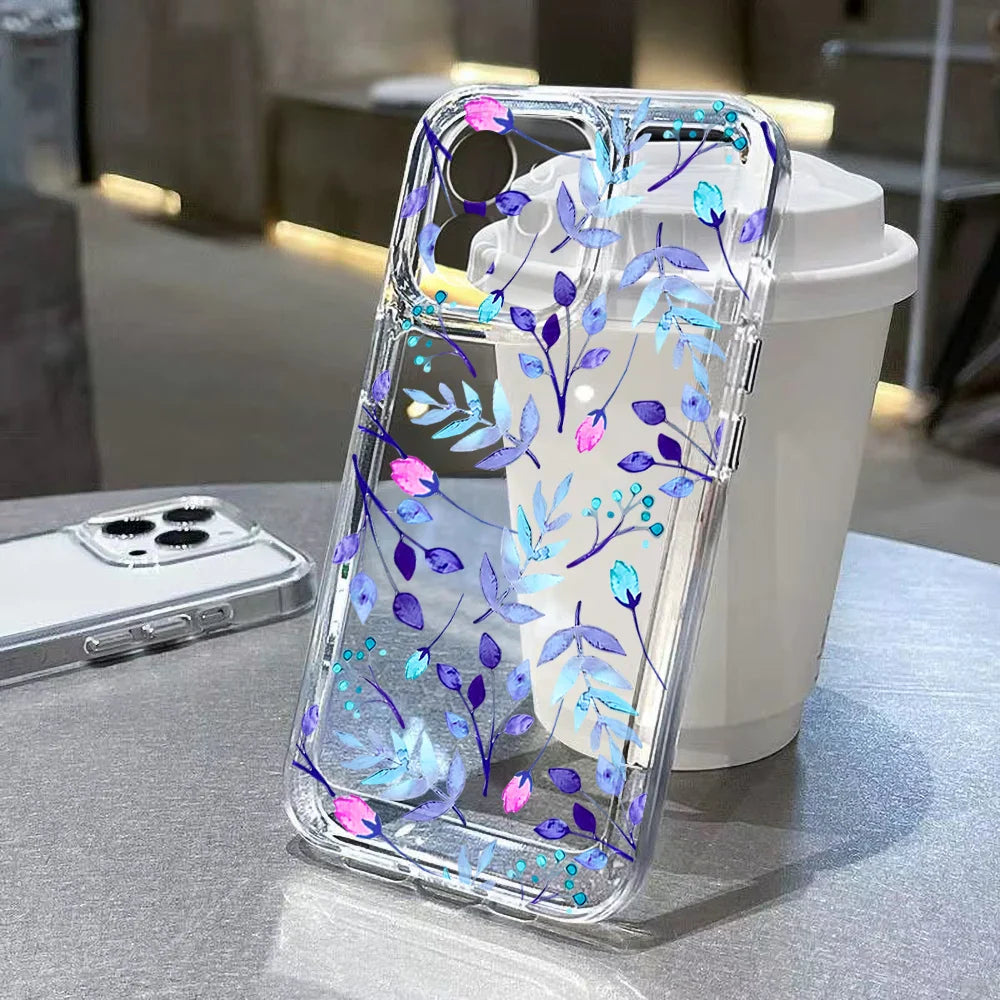 Abstract Plants Flower Phone Case For iPhone 16 Pro Case iPhone 13 15 14 11 12 17 Pro Max 7 8 Plus XR 16e XS SE Clear Soft Cover