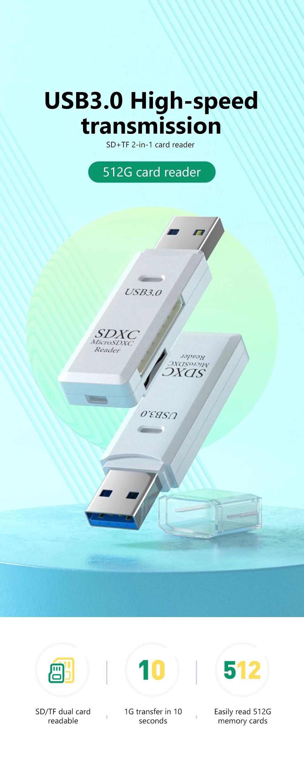 SpeedyBit DuoCard Reader – High-Speed 2-in-1 USB 3.0 TF & SD Card Reader Adapter for Laptop & PC