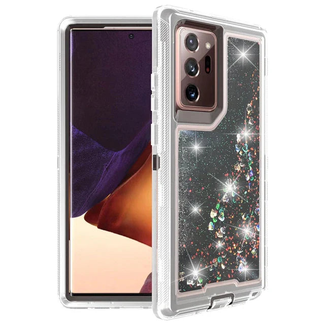 For Samsung Galaxy S23 Ultra S22 S21 S20 S10 Plus Note 20 10 Heavy Duty Transparent Glossy Shockproof Liquid Glitter Rugged Case