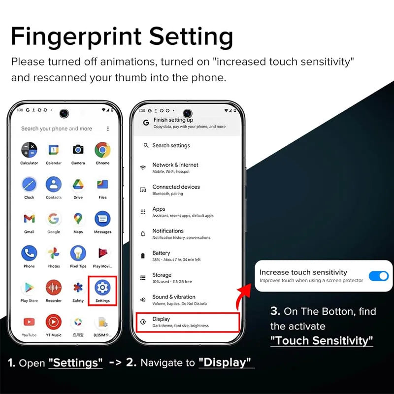 Fingerprint unlock Glass for Pixel 9 Pro 10 8A 9A 7 7A 8 Pro Screen Protector Pixel 9 Pro XL Tempered Glass for Google Pixel 9