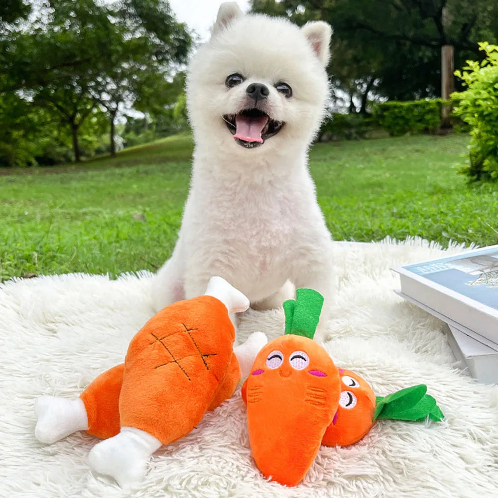 Chomp Charmers Plush Squeaky Bone & Carrot Toys – Built for Wiggles, Designed for Chewers!