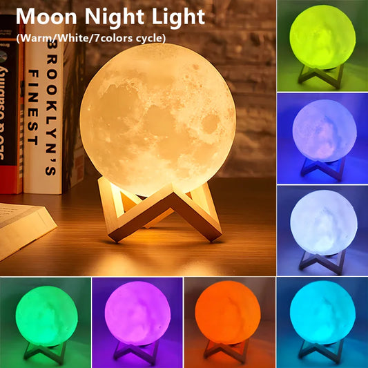 GalaxyGlow Mini Moon Light – LED 3D Lunar Lamp with 7-Color Cycle, Battery-Powered Book Light & Night Light for Kids’ Bedrooms & Gifting Magic - THOOBO!