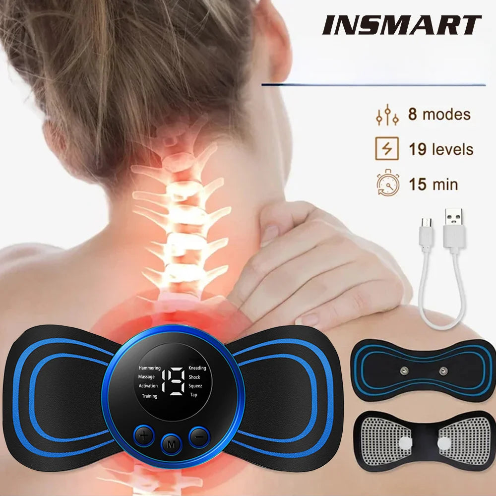 Neck Massager Mini Electric Neck Massage EMS Cervical Back Vertebra Massage Patch 8 Modes Relieve Relax Muscle Fatigue Tools - THOOBO!