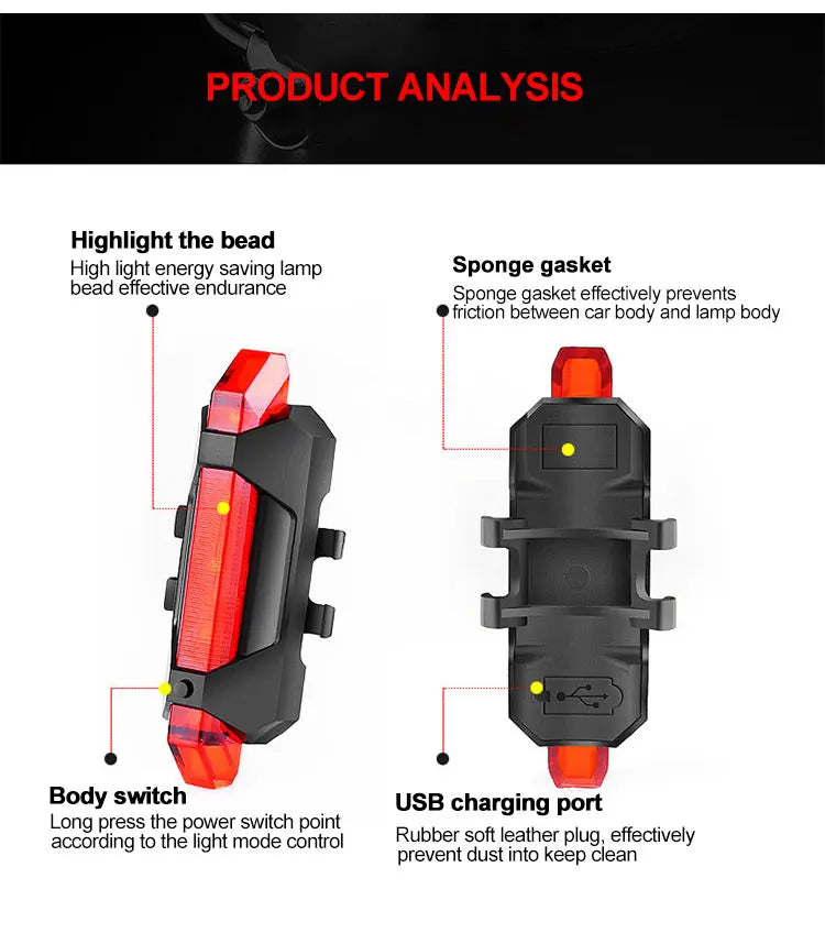 USB Rechargeable Bike Light Taillight Easy to Install 3 Modes Bicycle Light Accessories for the Bicycle - THOOBO!