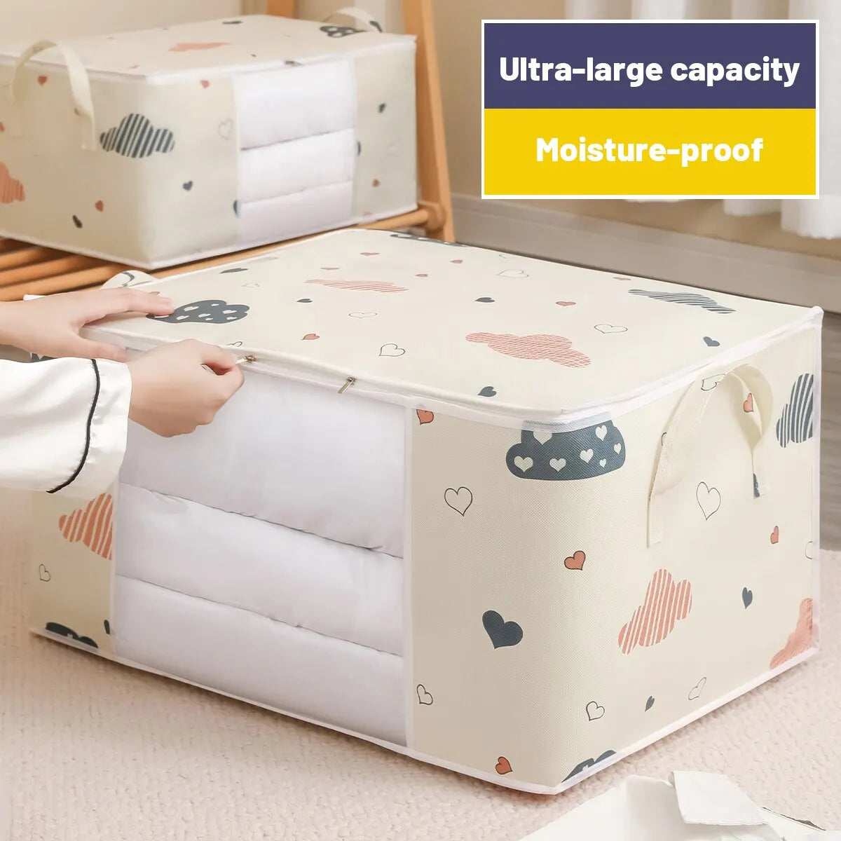 Tidy Titan Storage Bag – Foldable, Large-Capacity Organizer with Zipper & Reinforced Handles for Clothes, Blankets, and Bedding