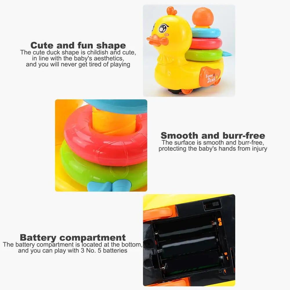 Moving Duck Toys Electric Duck Teether Ring Colorful Interactive Electric Children Toy With Music And Lights For Home - THOOBO!