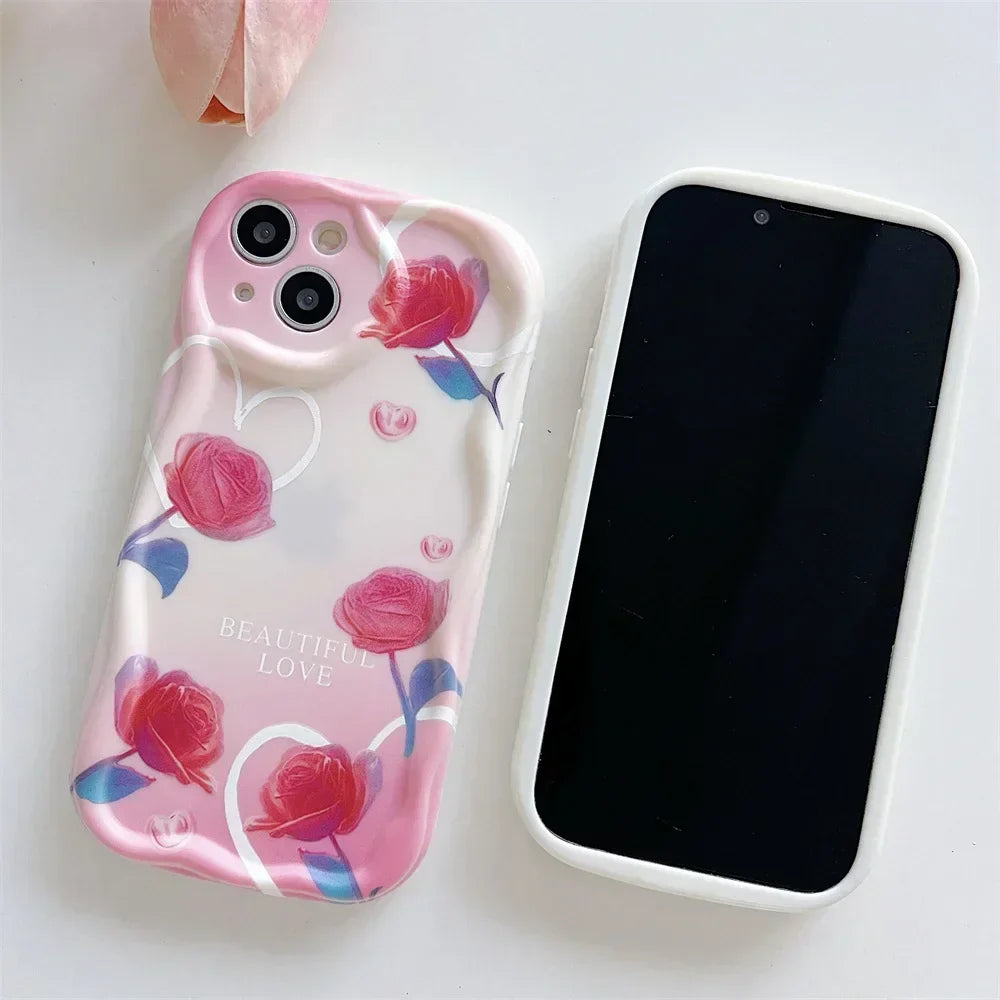 FLYKYLIN Luxury Cream Rose Phone Case For Samsung Galaxy S25 S24 Ultra S23 S22 S21 Plus S20 FE Soft Silicon Cover