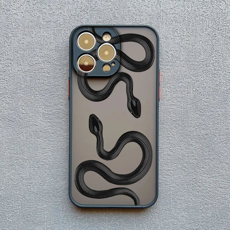 Luxurious Black Gold Snake Phone Case for IPhone 16 Plus 15 14 13 12 11 Pro Max Mini X XR Unique Dragon Shockproof Back Cover