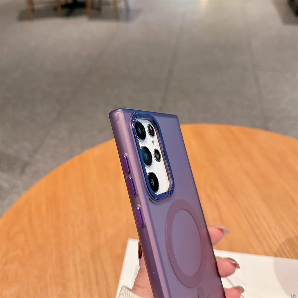 for Magsafe Transparent Matte Case for Samsung Galaxy S24 Ultra S23 S22 Plus Magnetic Hard Acrylic Ultra Slim Shockproof Cover