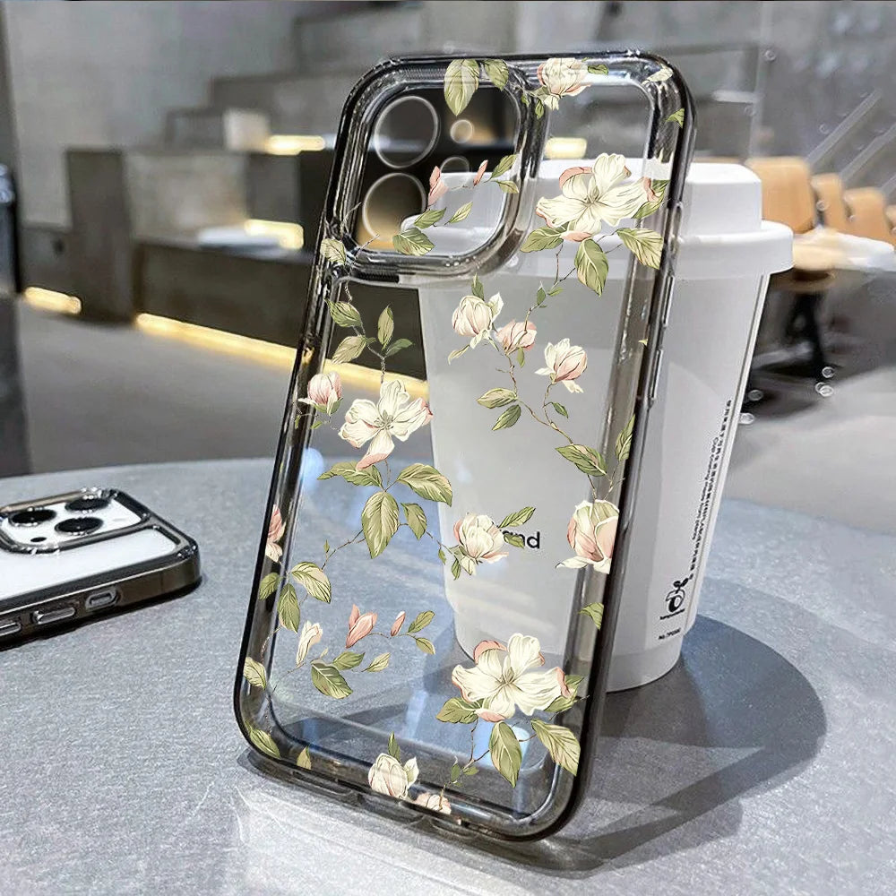 Flower Phone Case For iPhone 13 16 Pro 15 11 12 14 Pro Max XR X XS 7 8 Plus SE Shockproof Transparent Cover Silicone Soft Fundas