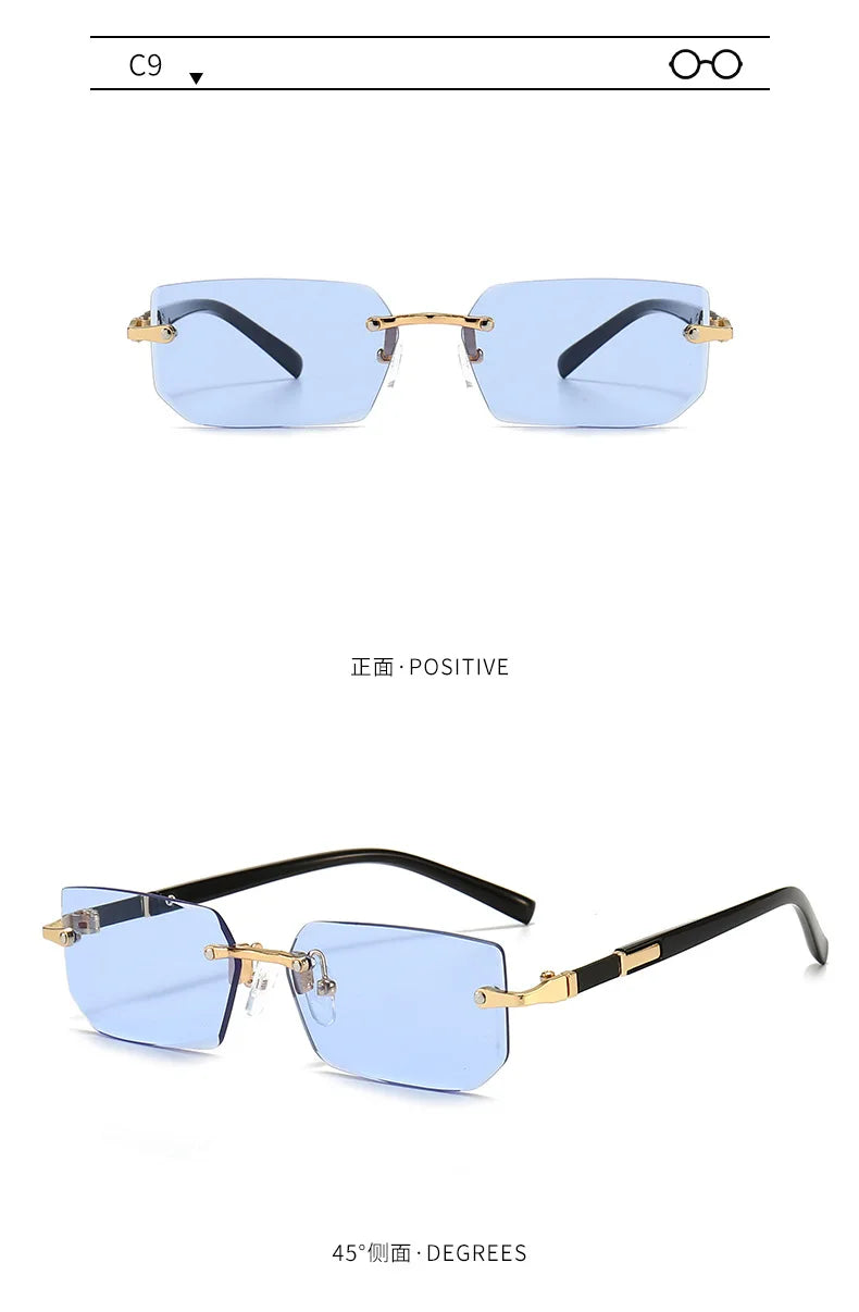 Rimless Sunglasses Rectangle Fashion Popular Women Men Shades Small Square Sun Glasses For Female Male Summer Traveling Oculos - THOOBO!