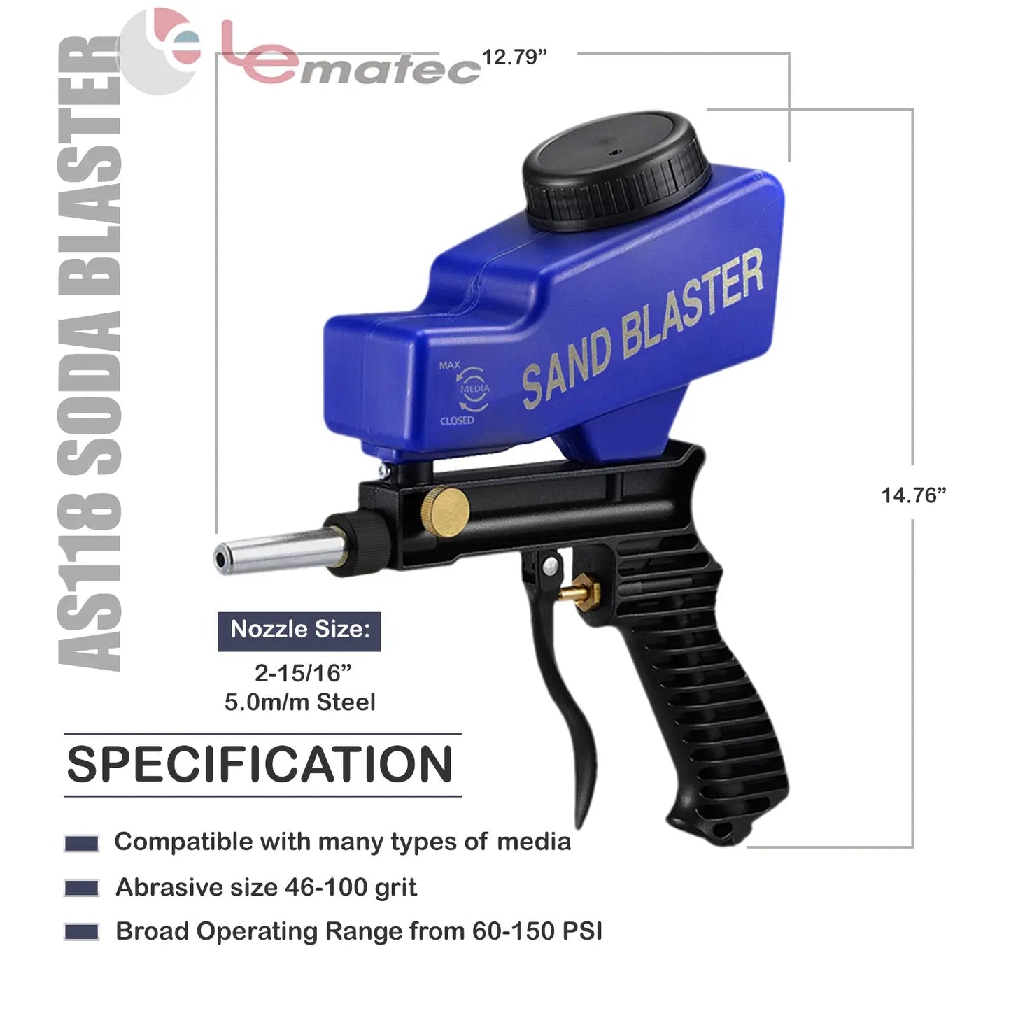 Professional Soda Blaster Kit - 150 PSI Multi-Media with Steel Nozzle (AS118)