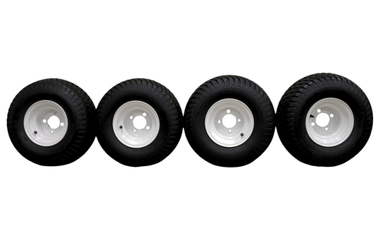 (Set of 4) White Steel Wheels with 18x9.50-8 4 Ply Turf Tires for Golf Cart and Lawn and Garden Equipment