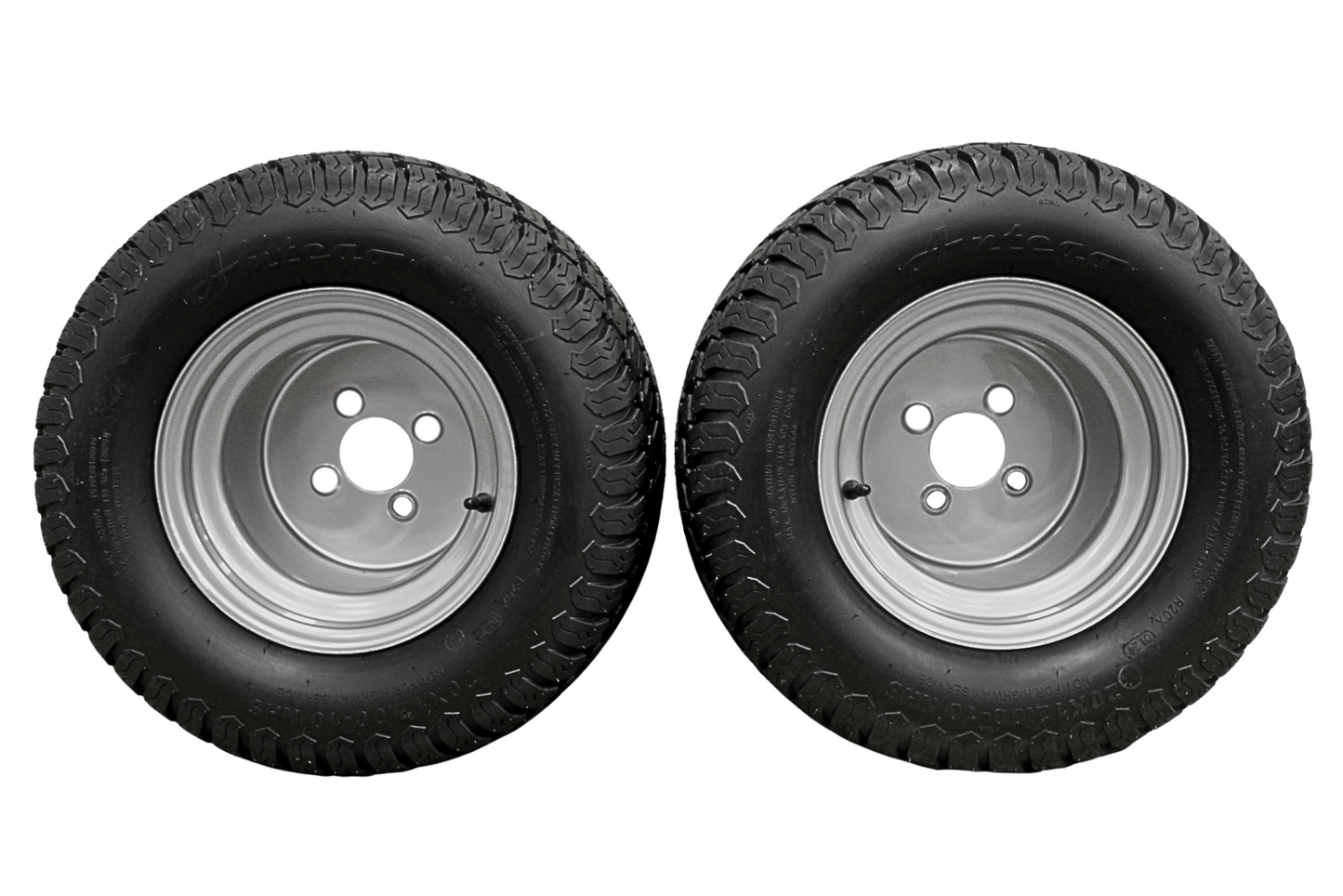 (Set of 4) 20x12.00-10 with 10x8.5 Hustler Chrome Silver Assembly