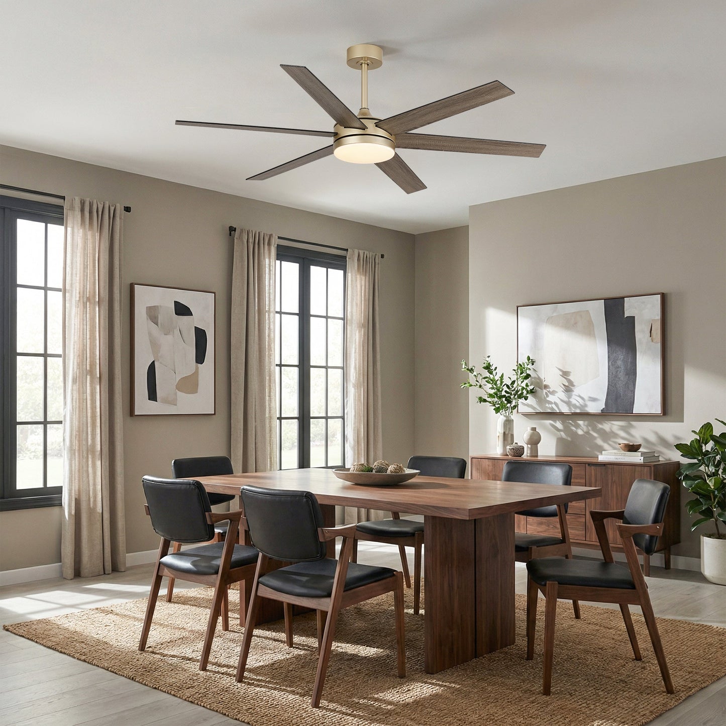 60" Volga DC Motor 6 Blades Modern Downrod Mount Ceiling Fan with Remote Control
