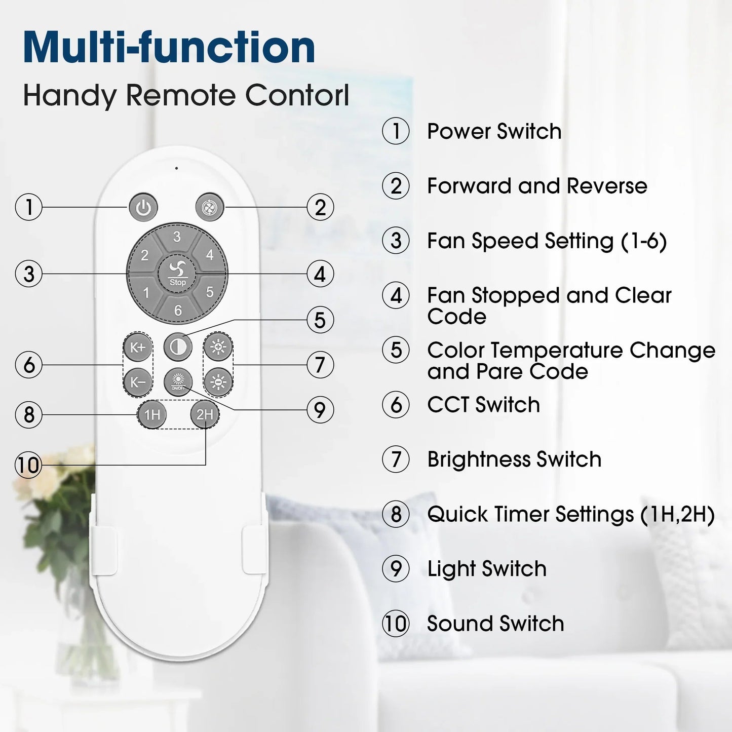 Vaczon 42 Inch 3-Blades Modern Ceiling Fan with Remote Control and LED Light