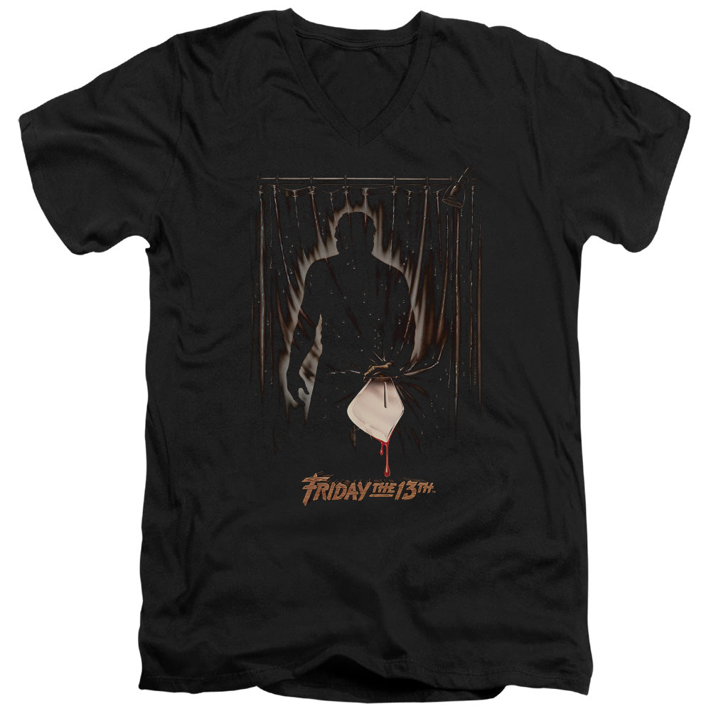 Friday The 13th Part 3 Poster Mens Slim Fit V-Neck T Shirt Black Officially Licensed